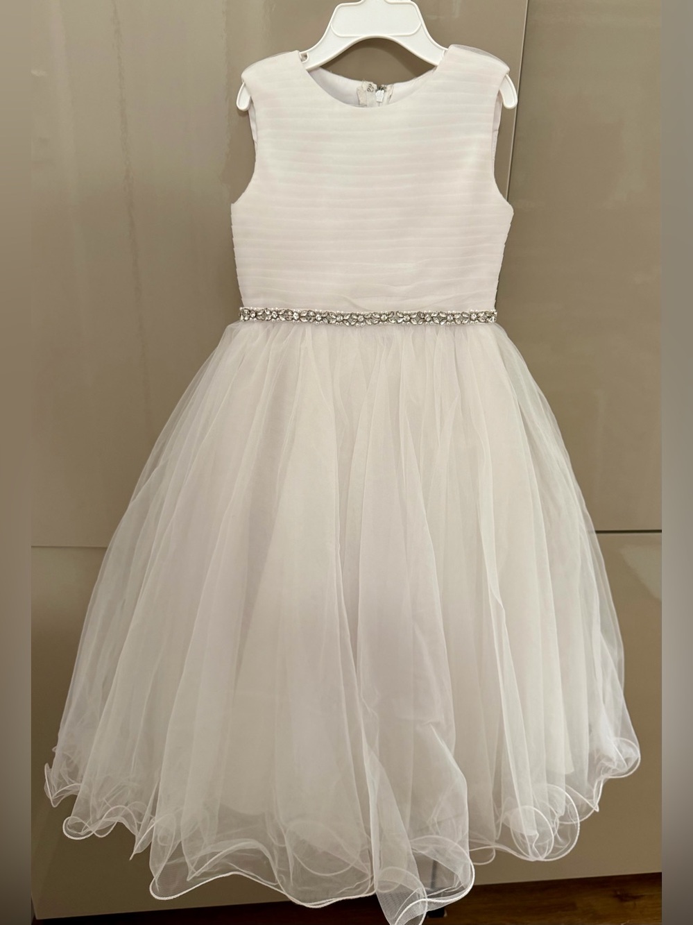 White Tulle Party Dress with Jeweled Waist - Joan Calabrese, size 5